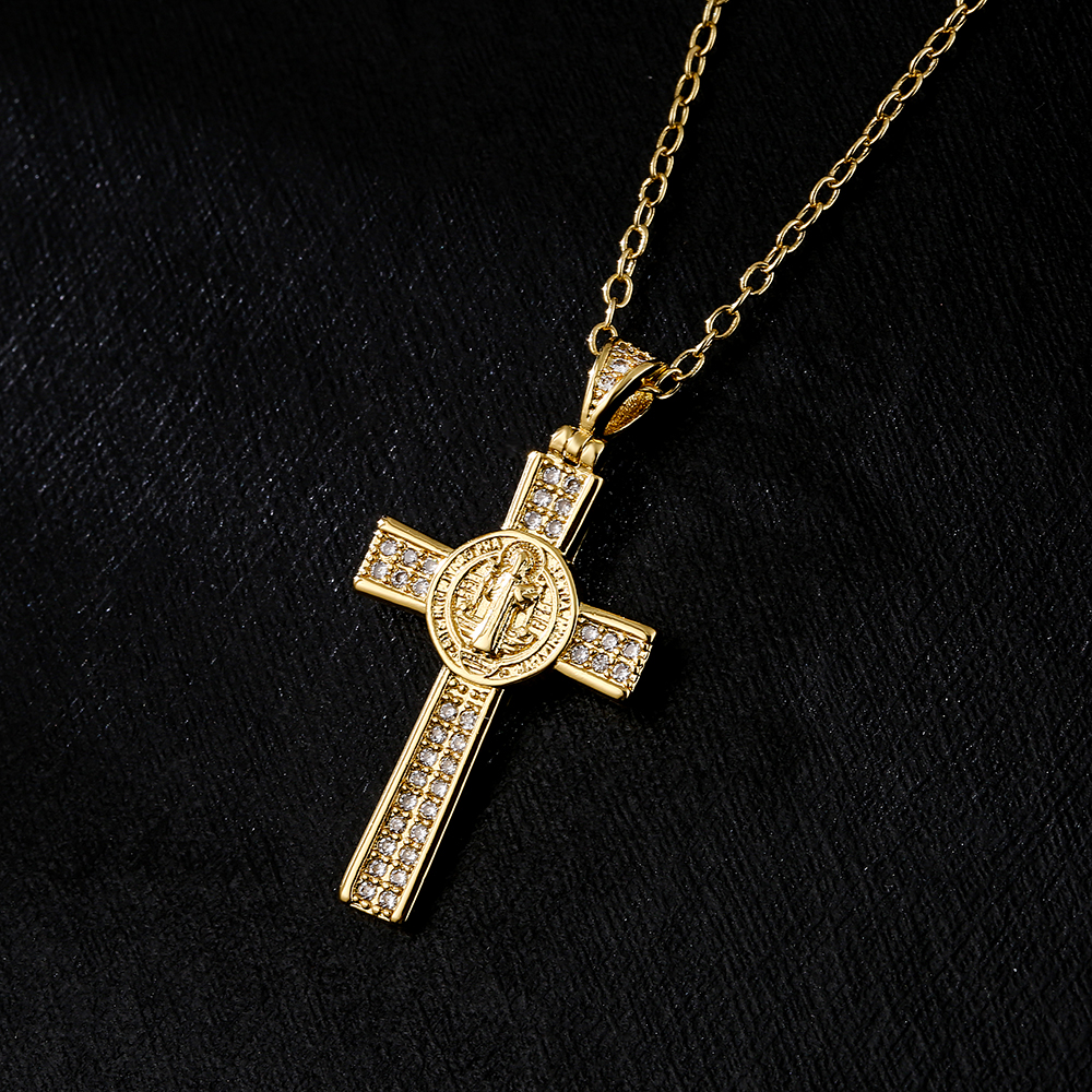 Fashion Copper 18K Gold Plating Zircon Cross Pendant Necklacepicture1