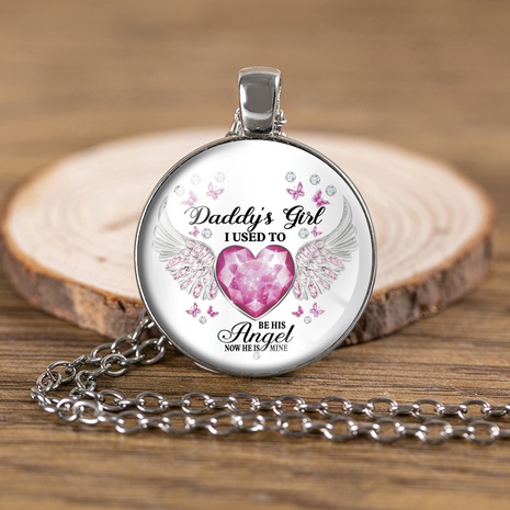 Fashion Letter Dad's Daughter Girl Time Gem Cabochon Necklace Angel Wings Ornament's discount tags