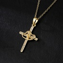 Fashion Jewelry Copper 18K Gold Zircon Double Heart Shaped Cross Pendant Necklacepicture8