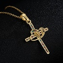 Fashion Jewelry Copper 18K Gold Zircon Double Heart Shaped Cross Pendant Necklacepicture6