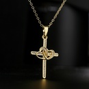 Fashion Jewelry Copper 18K Gold Zircon Double Heart Shaped Cross Pendant Necklacepicture7