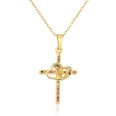 Fashion Jewelry Copper 18K Gold Zircon Double Heart Shaped Cross Pendant Necklacepicture12
