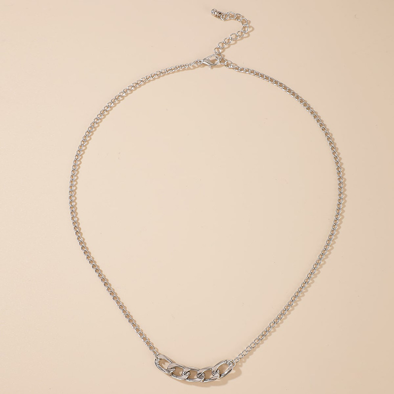 Simple Fashion Hip Hop Ornament Silver Chain Geometric Metal Single Layer Alloy Necklacepicture2