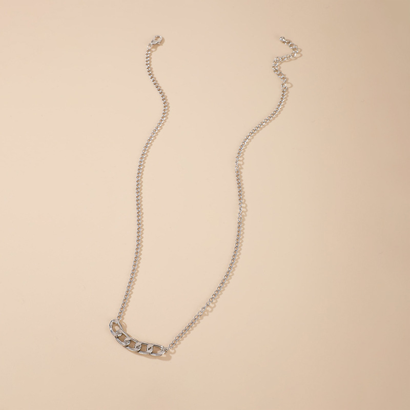 Simple Fashion Hip Hop Ornament Silver Chain Geometric Metal Single Layer Alloy Necklacepicture3