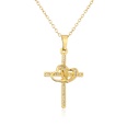 Fashion Jewelry Copper 18K Gold Zircon Double Heart Shaped Cross Pendant Necklacepicture11
