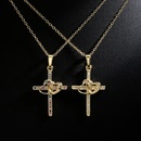 Fashion Jewelry Copper 18K Gold Zircon Double Heart Shaped Cross Pendant Necklacepicture10