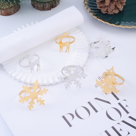 Restaurant Christmas Snowflake Deer Metal Napkin Ring Napkin Ring Gold Silver Wholesale's discount tags