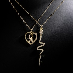Fashion Copper 18K Gold Zircon Snake Shaped Geometric Pendant Necklace