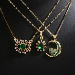 Fashion Copper 18K Gold Zircon Devil's Eye Geometric Green Pendant Necklace