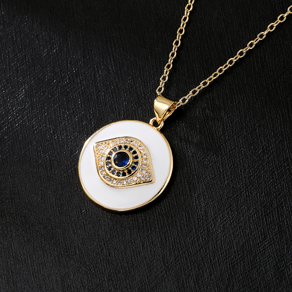 Fashion Copper 18K Gold Clavicle Chain Zircon Oil Dripping Devils Eye Necklacepicture1
