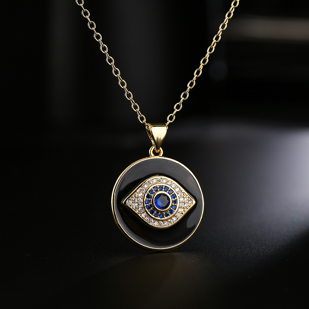 Fashion Copper 18K Gold Clavicle Chain Zircon Oil Dripping Devils Eye Necklacepicture3