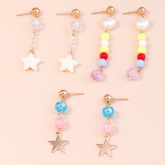 simple color Stringed Beads Pentagram Star pendant Earrings
