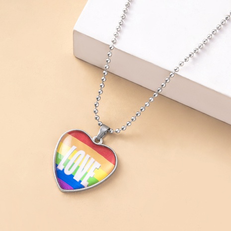 Fashion Creative New Rainbow Heart Shaped Pendant Necklace's discount tags