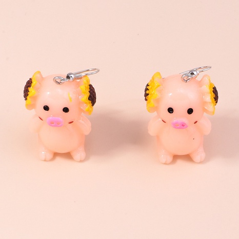 Cute Cartoon Animal Pig shape sunflower pendant Earrings's discount tags