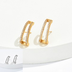 Fashion Simple Hollow Geometric inlaid Zircon Copper stud Earrings
