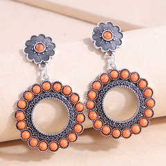 Fashion Vintage Inlaid Turquoise Metal Simple Circle Alloy Earrings