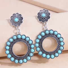 Fashion Vintage Inlaid Turquoise Metal Blue Simple Circle Alloy Earrings