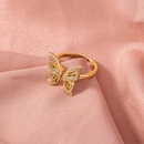 Goldene Offene Ende Einstellbare Micro Intarsien Zirkon Schmetterling kupfer Ring Ornamentpicture6