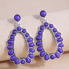 Fashion Vintage Inlaid Turquoise Metal Water Drop Purple Alloy Earrings