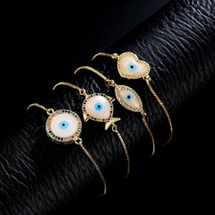 Fashion Copper 18K Gold Plating Zircon Oil Dripping Devil's Eye Adjustable Bracelet
