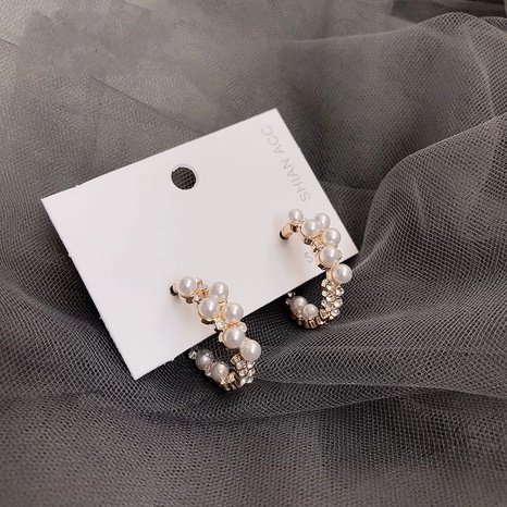 Pendientes de aro geométricos en forma de C de perla de nueva moda's discount tags