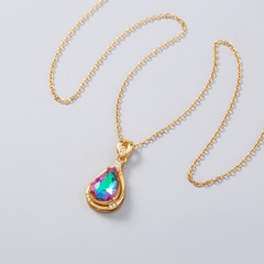 Fashion Colorful Big Gem Water Drop shape Pendant copper Necklace