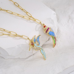 Fashion Copper 18K Gold Plating Zircon Drop Oil Parrot Pendant Necklace Female