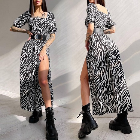 2022 Fashion Women's Clothing Spring and Summer Sexy Split Zebra Print Dress's discount tags