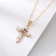 Fashion Copper Plating 18K Gold Zircon Cross Pendant Necklace Female