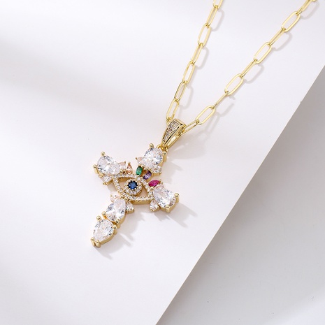 Moda cobre chapado 18K oro circón Cruz colgante collar femenino's discount tags