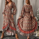 2022 Fashion Spring Retro Slim WaistControlled Laceup Bohemian Printed Dress for Womenpicture9