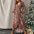 2022 Fashion Spring Retro Slim WaistControlled Laceup Bohemian Printed Dress for Womenpicture10