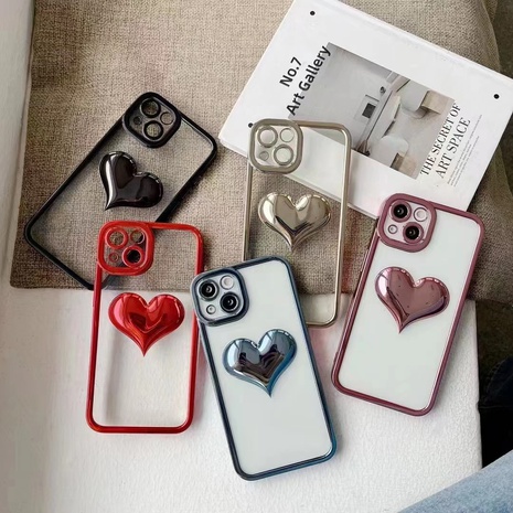 Three-Dimensional heart Transparent Electroplating All-Inclusive Silicone Drop-Resistant iPhone13 Phone Case's discount tags