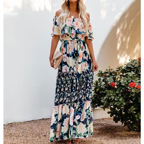 Vestido con hombros descubiertos floral bohemio de vacaciones de verano para mujer's discount tags