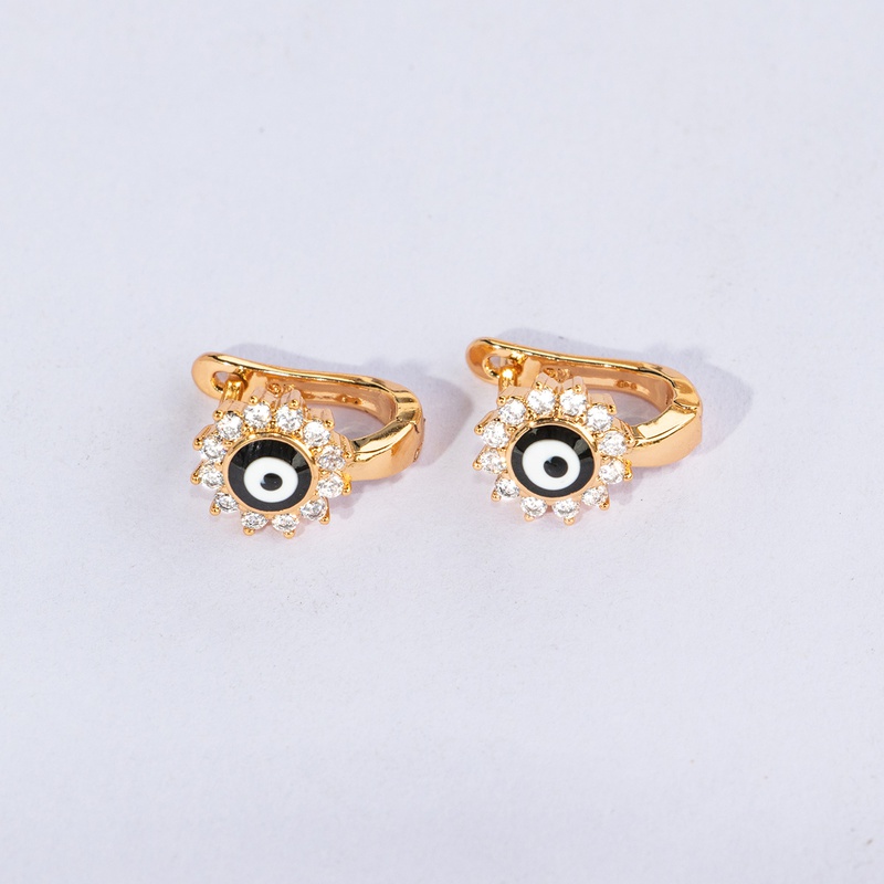 Fashion Simple Devils eye Plating 18K Gold Retro Inlaid Zircon Copper Earrings