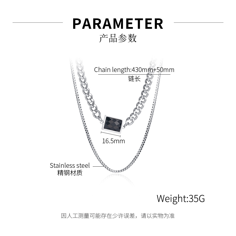 Fashion Double Layer Twin Clavicle Chain Trendy Neutral Hip Hop Style Titanium Steel Necklacepicture1