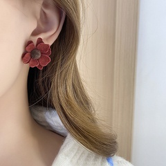 Fashion Autumn Winter Flocking Flower Alloy Earrings Velvet