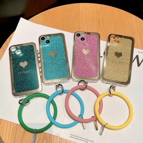 Moda nuevo estilo electroplateado corazón Glitter pulsera iPhone 13 funda de teléfono's discount tags