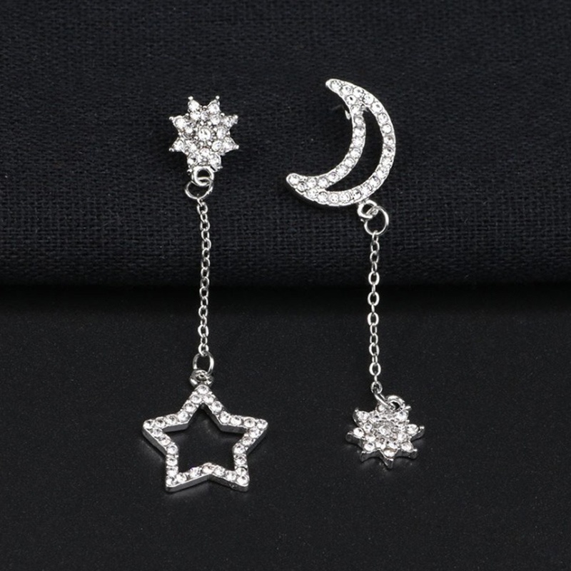 Fashion Ornament Inlay Rhinestone  Asymmetric Star and Moon Stud Earring