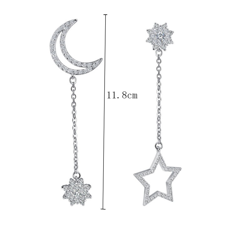 Fashion Ornament Inlay Rhinestone  Asymmetric Star and Moon Stud Earringpicture5