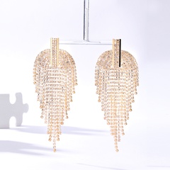 Fashion Copper Electroplated 18K Gold Tassel Long Rhinestone Earrings