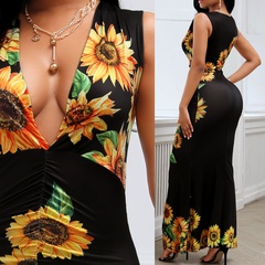 Sommer Mode frauen Kleidung Ärmellose Sexy V-ausschnitt Lange Gedruckt Kleid