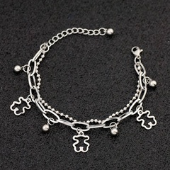 Fashion Stainless Steel Hollow Bear Ball Pendant Bracelet Double-Layer Chain