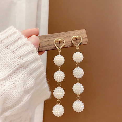 Fashion Exaggerated Heart Pearl Beaded Long Alloy Earrings's discount tags