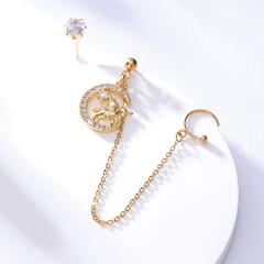 Fashion Electroplated 18K Gold Zircon Pegasus Integrated Chain Copper Ear Clip