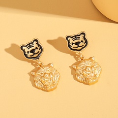 Fashion Alloy Dripping Oil Retro Two Tiger Earrings