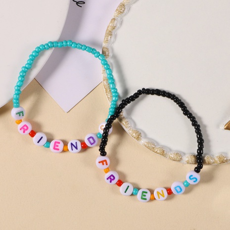 Fashion New Hand-Made Creative Letters Colorful Bead Elastic Bracelet Wholesale's discount tags