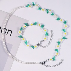 2022 New Summer Handmade Beaded Weave Flowers Leaf Pearl Necklace Bracelet Set Wholesale