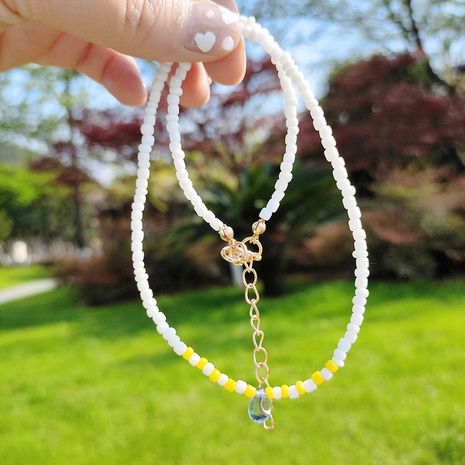 2022 Summer New Simple Handmade Bead Water Drops Pendant Necklace Bracelet Set Wholesale's discount tags