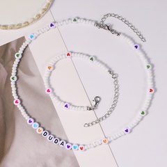 Fashion New Handmade Pure White Bead Heart Creative Letters Necklace Bracelet Set